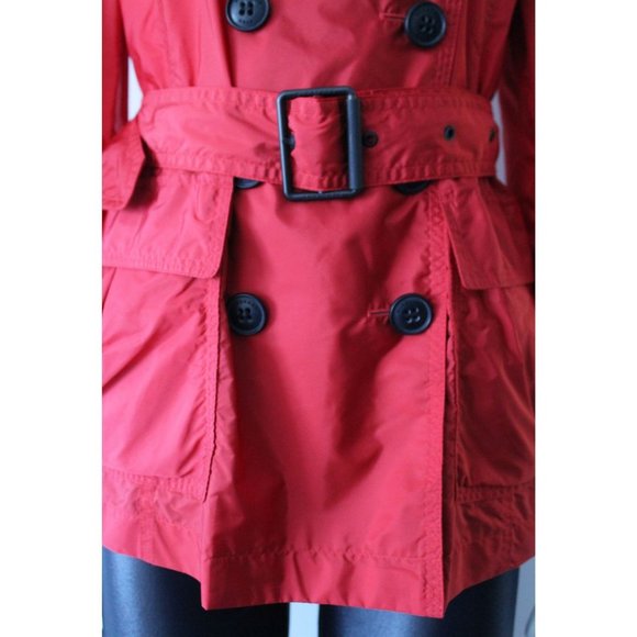 Burberry Brit Military Red Nylon Belted Double Breasted Trench Jacket Size 6 - Picture 8 of 14